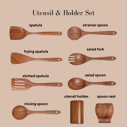 Non-Toxic Teakwood Utensil Set + Holder