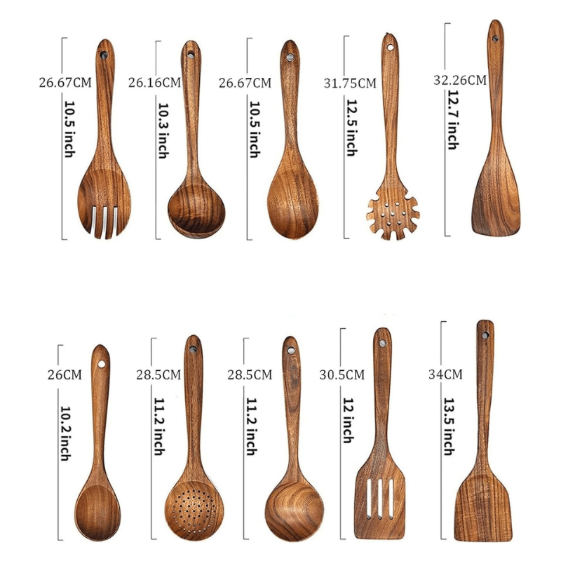 10 Piece Non-Toxic Teakwood Utensil Set