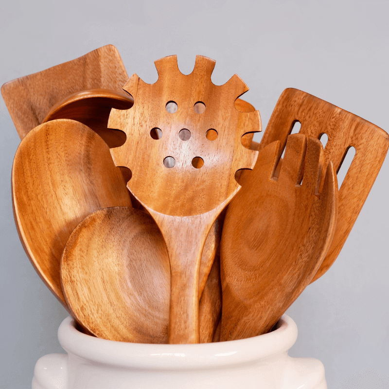 Non-Toxic Teakwood Utensil Set + Holder