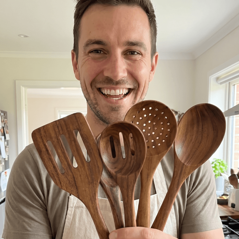 9 Piece Non-Toxic Teakwood Utensil Set