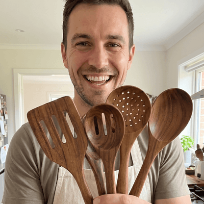 9 Piece Non-Toxic Teakwood Utensil Set