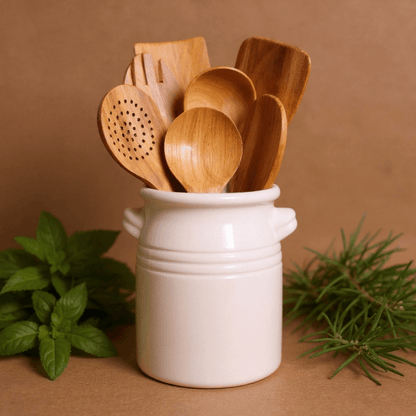Non-Toxic Teakwood Utensil Set + Holder