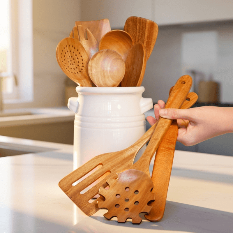 10 Piece Non-Toxic Teakwood Utensil Set