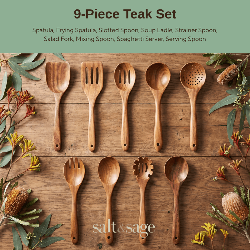 9 Piece Non-Toxic Teakwood Utensil Set