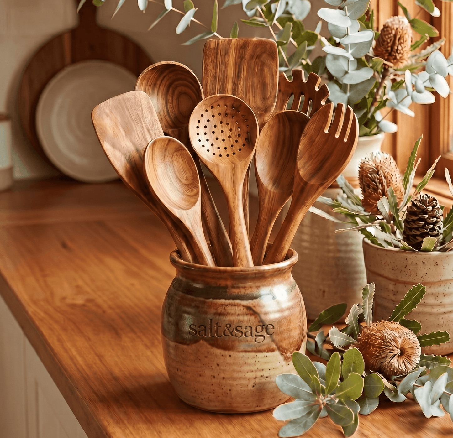 9 Piece Non-Toxic Teakwood Utensil Set