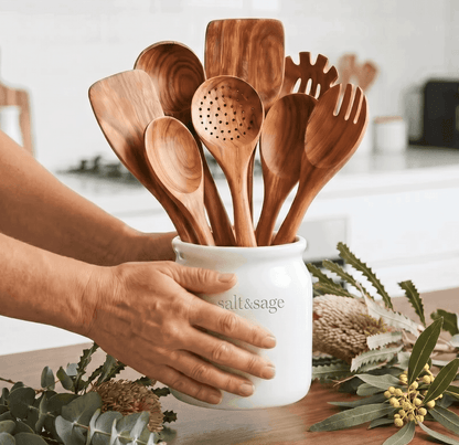 9 Piece Non-Toxic Teakwood Utensil Set
